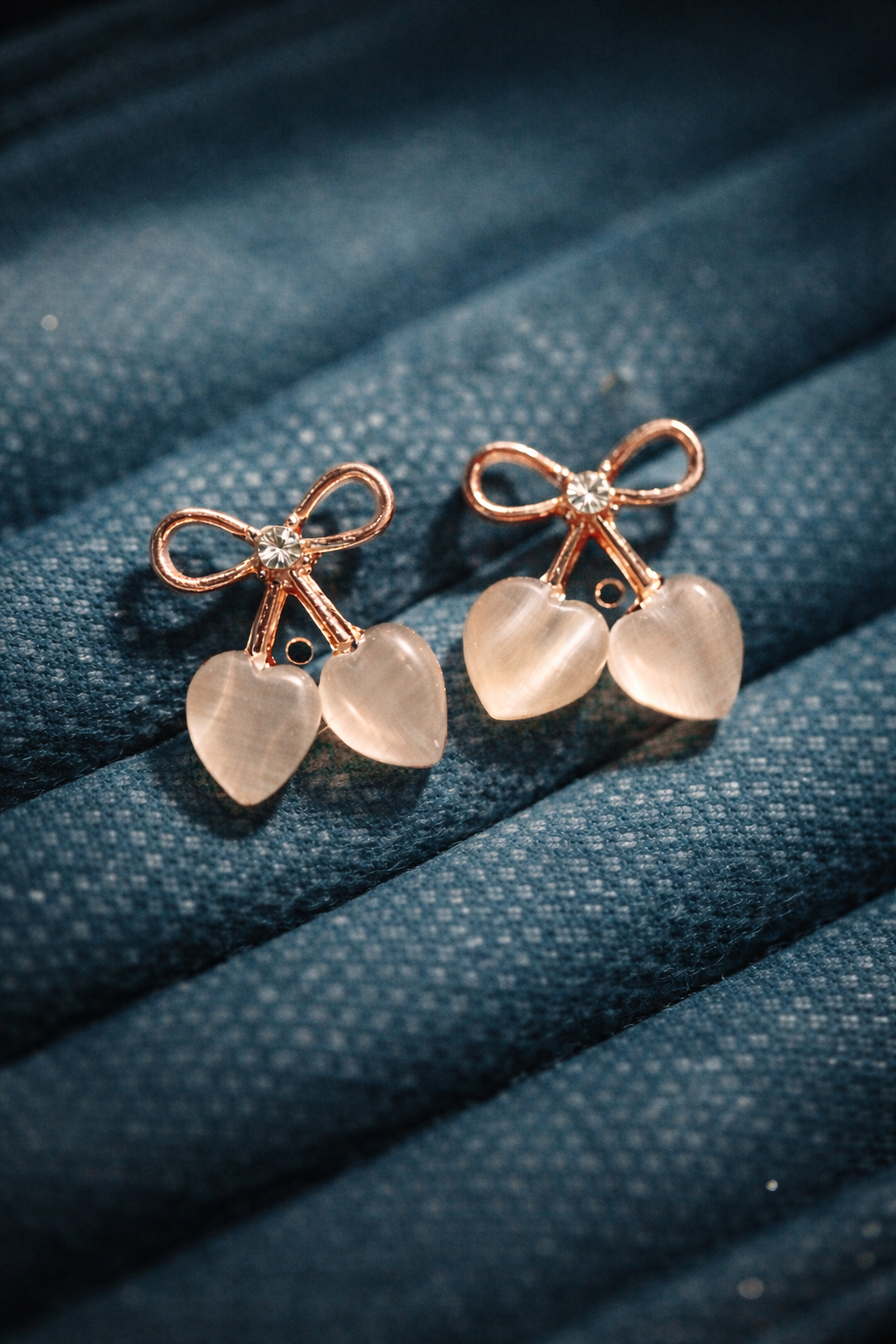 Rose Gold Bow Heart Drop Earrings