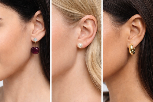 3-in-1 Classic Earring Set – Pearl Studs, Zircon Studs & Gold Hoops