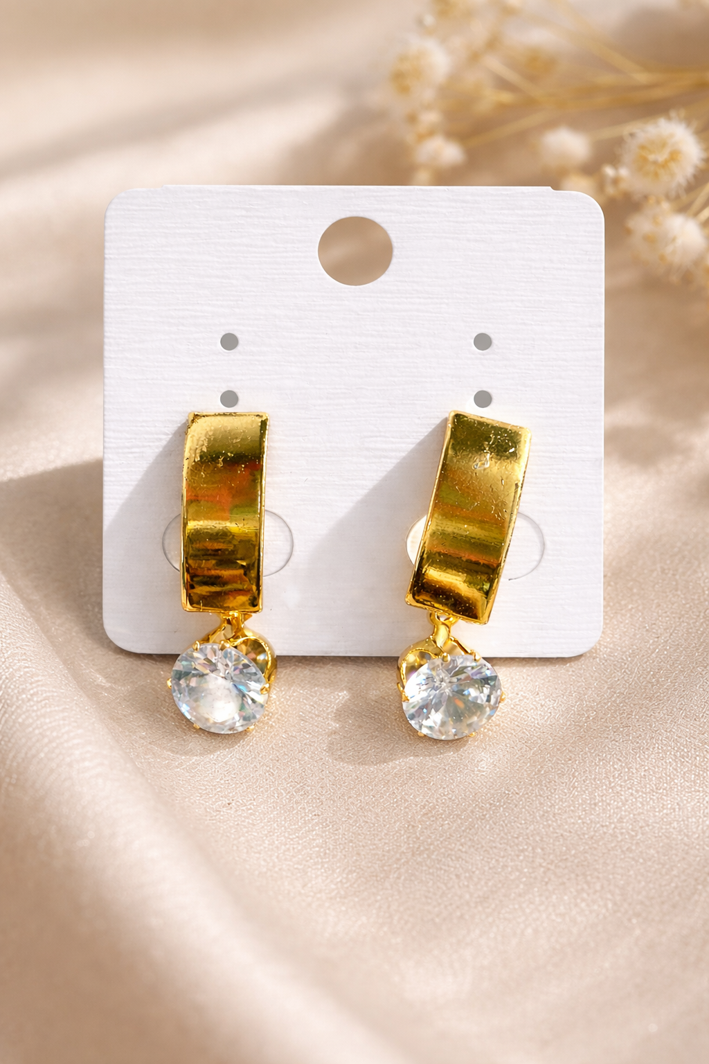 Elegant Gold Drop Earrings with Sparkling Zircon Charm