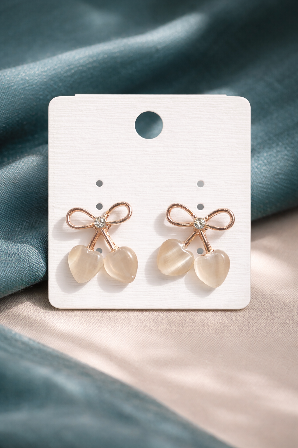 Rose Gold Bow Heart Drop Earrings