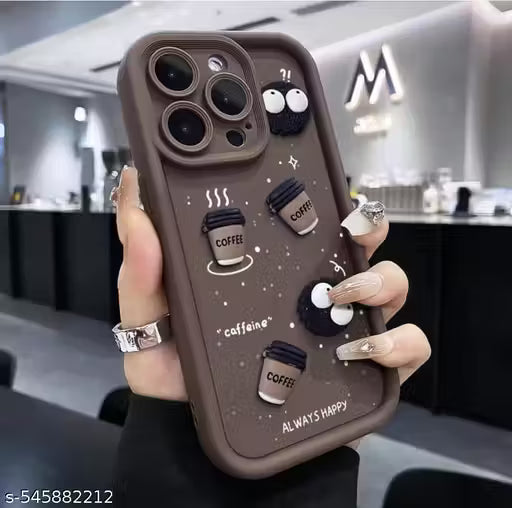 Unique 3D Cartoon And Coffee Soft Case for iPhone 16 Pro || Adorable 3D Cartoon Coffee Silicone Case for Apple iPhone 16 Pro || Stylish 3D Cartoon Coffee iPhone