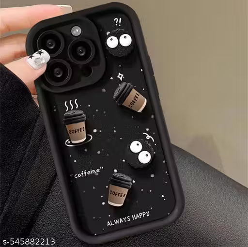 Unique 3D Cartoon And Coffee Soft Case for iPhone 16 Pro || Adorable 3D Cartoon Coffee Silicone Case for Apple iPhone 16 Pro || Stylish 3D Cartoon Coffee iPhone